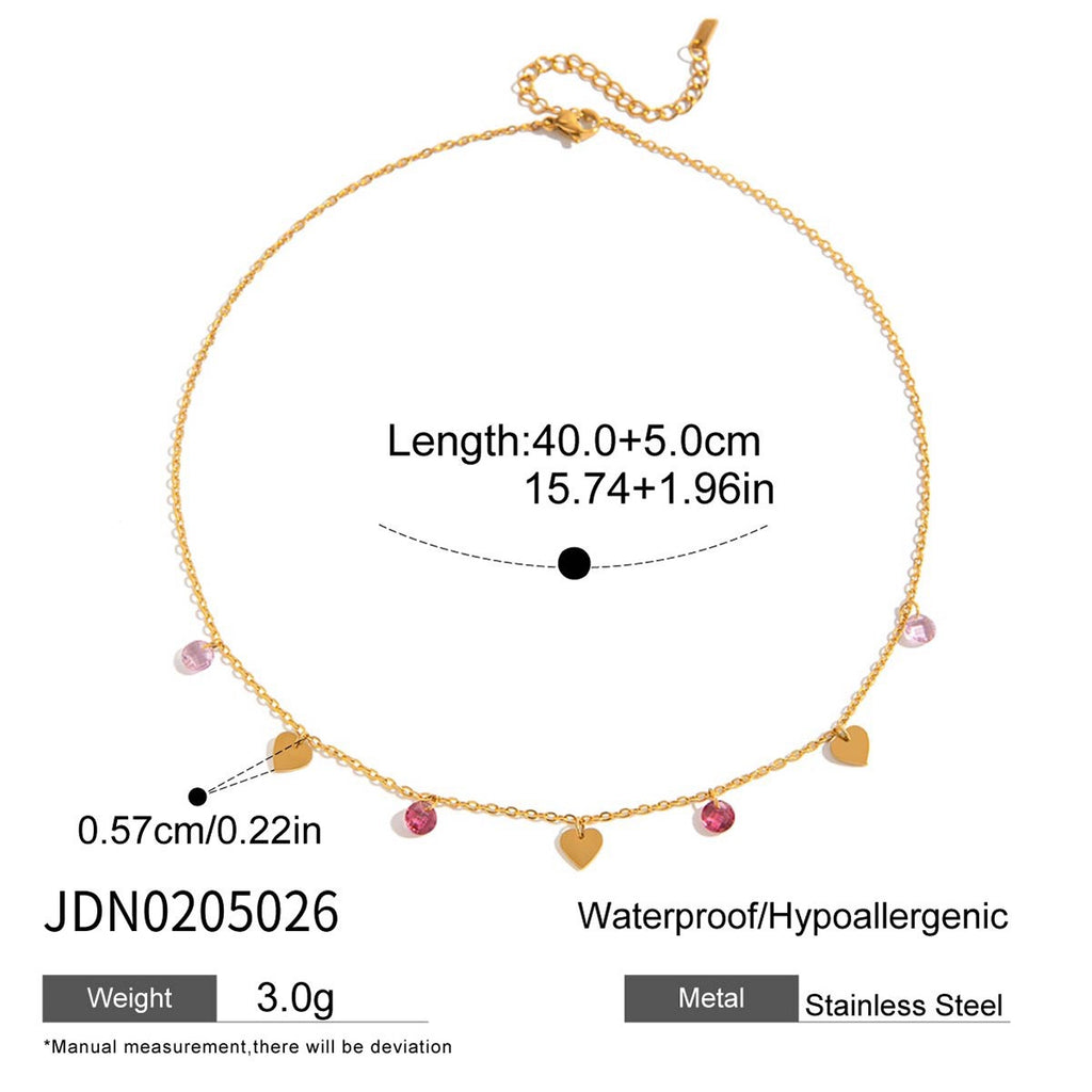 18K Gold Bling Love Letter Pink Jewel Paperclip Chain Layered Necklace Set