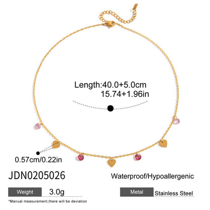 18K Gold Bling Love Letter Pink Jewel Paperclip Chain Layered Necklace Set