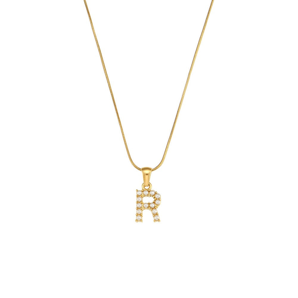 18K Gold Pearl Initial Pendant Necklace