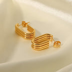 18K Gold Ribbed U Shape Hoop Huggie Earrings