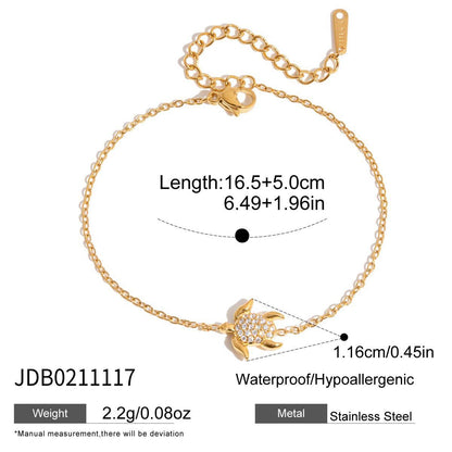 18K Gold Ocean Sparkle Seashell Palm Tree Dainty Pave Pendant Necklace Jewelry Set