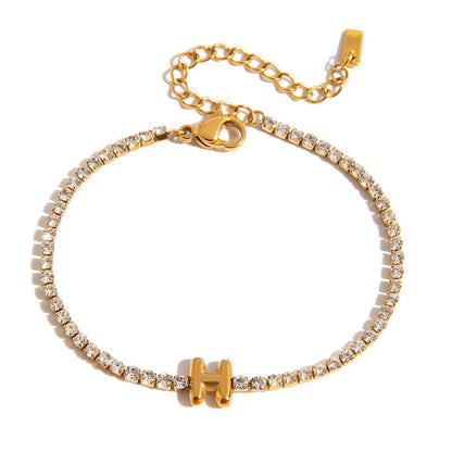 18K Gold Glam Bubble Letter Initial Tennis Bracelet