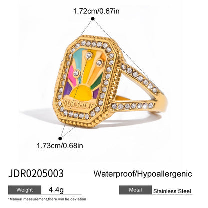 18K Gold Bejeweled Girl Boss Signet Statement Ring