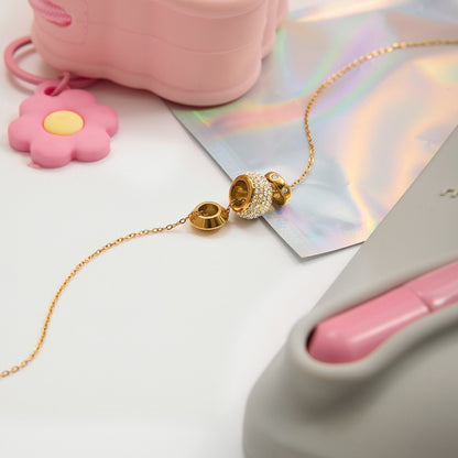 18K Gold Glitter Babe Dainty Ring Long Pendant Necklace