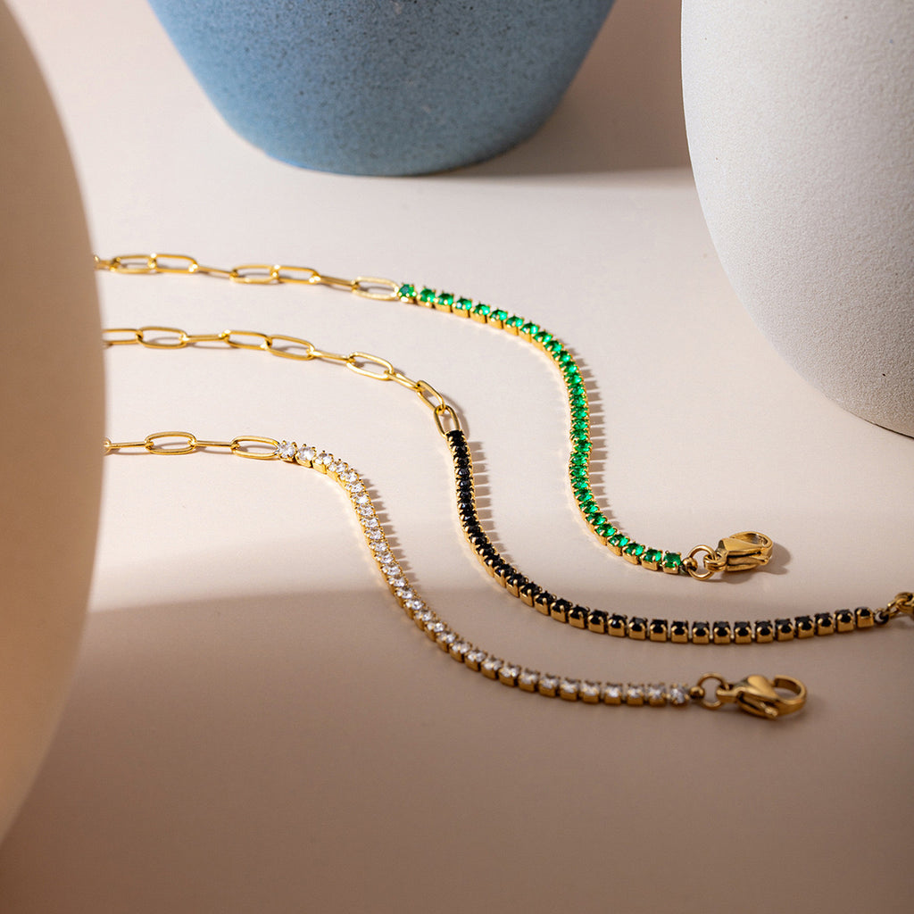 18K Gold Bling Tennis Paperclip Chain Bracelet