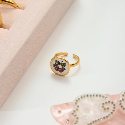 18K Gold Red Cherry Ring