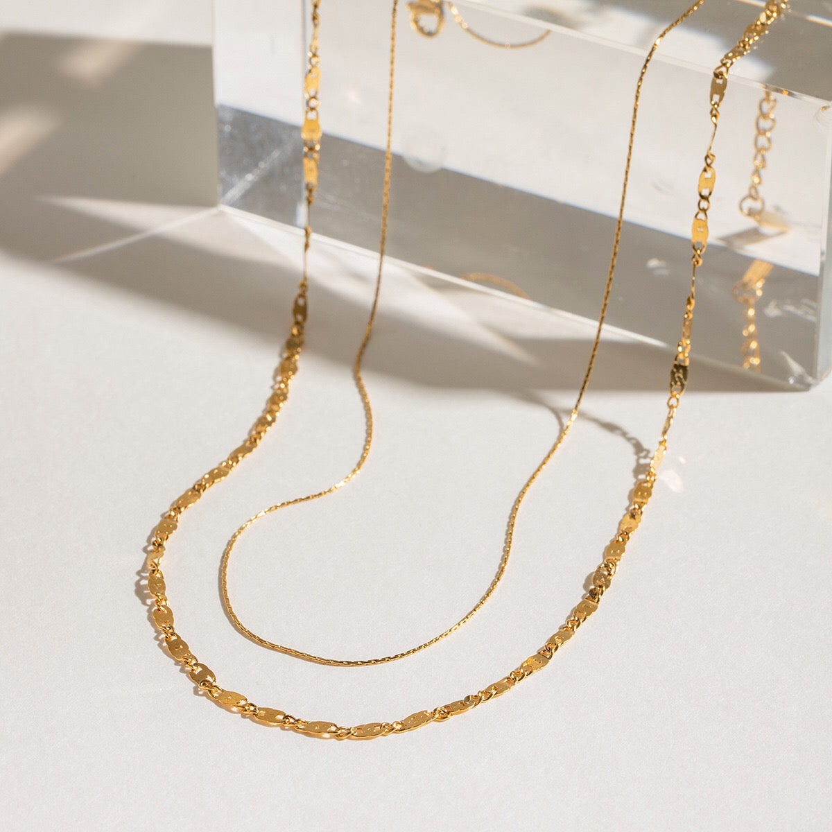 18K Gold Afterglow Dainty Double Chain Layered Necklace
