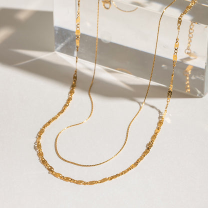 18K Gold Afterglow Dainty Double Chain Layered Necklace