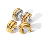 18K Gold Ribbed Chunky Huggie Earrings