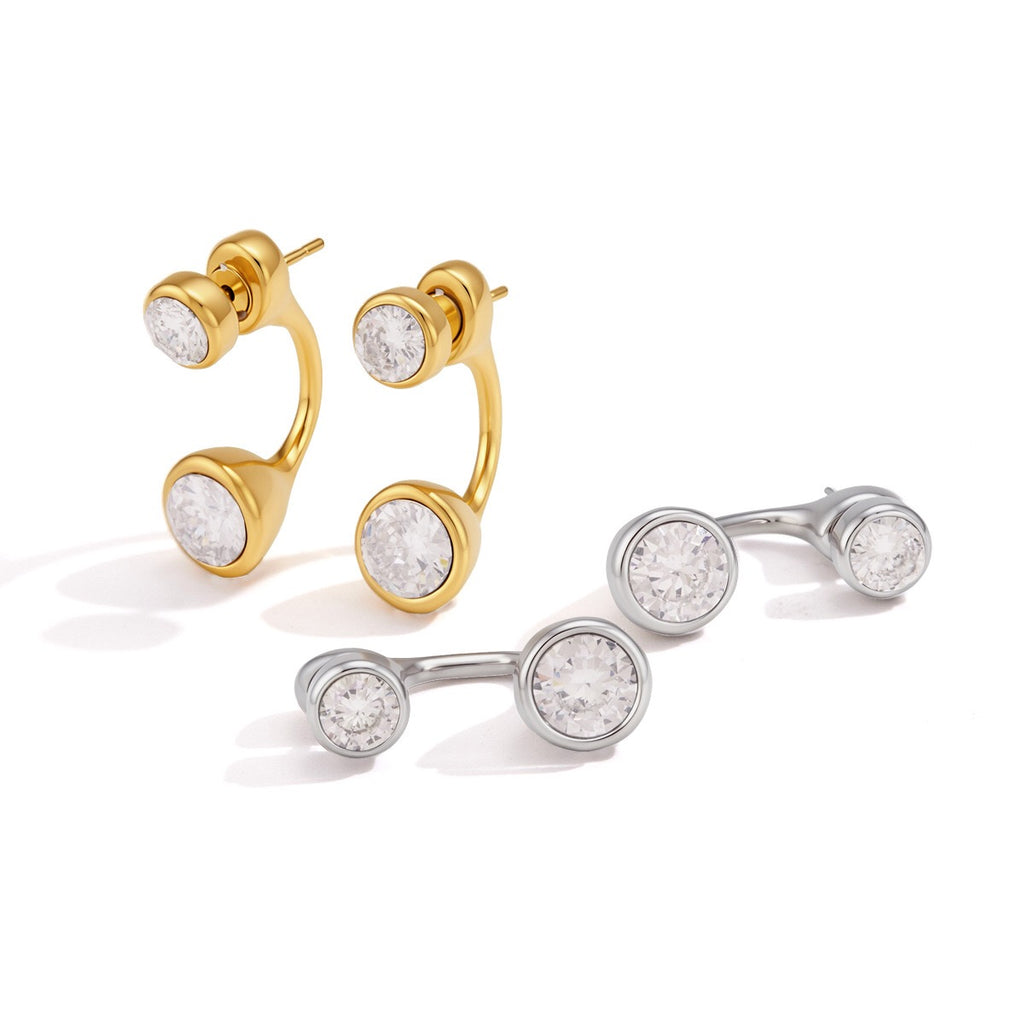 18K Gold and Silver Twin Flame Bezel Jacket Earrings