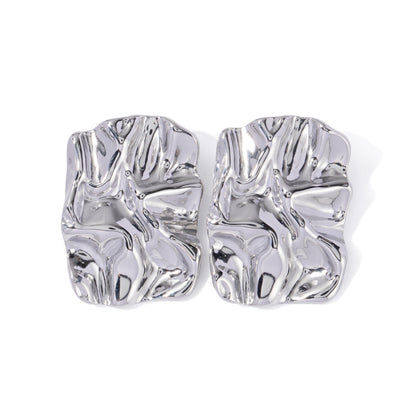 18K Gold Textured Plate Statement Stud Earrings