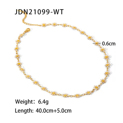 18K Gold White Daisy Flower Chain Choker Necklace