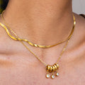 18K Gold Starry Ring Charm Pendant Herringbone Snake Chain Layered Necklace Set