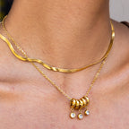 18K Gold Starry Ring Charm Pendant Herringbone Snake Chain Layered Necklace Set