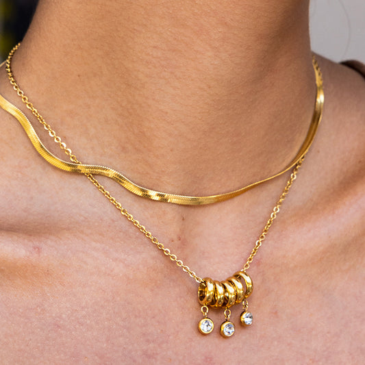 18K Gold Starry Ring Charm Pendant Herringbone Snake Chain Layered Necklace Set
