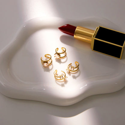 18K Gold Dazzle Huggie Dangle Earrings CZ Ear Cuffs Stack