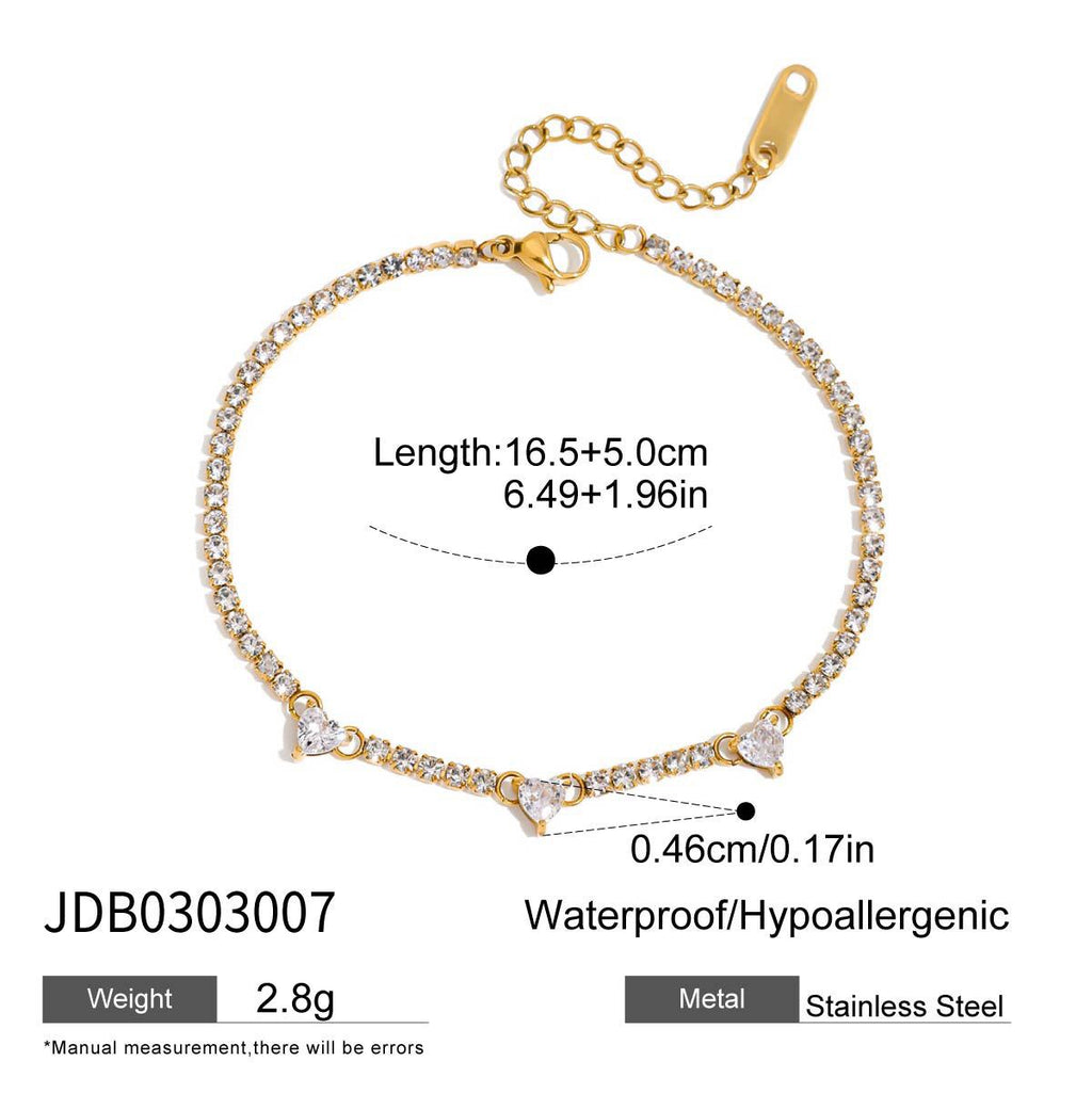 18K Gold Intimate Heart Tennis Horseshoe Chain Bracelet Stack