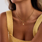 18K Gold Dainty Heart Bow Pendant Double Chain Layered Necklace Set