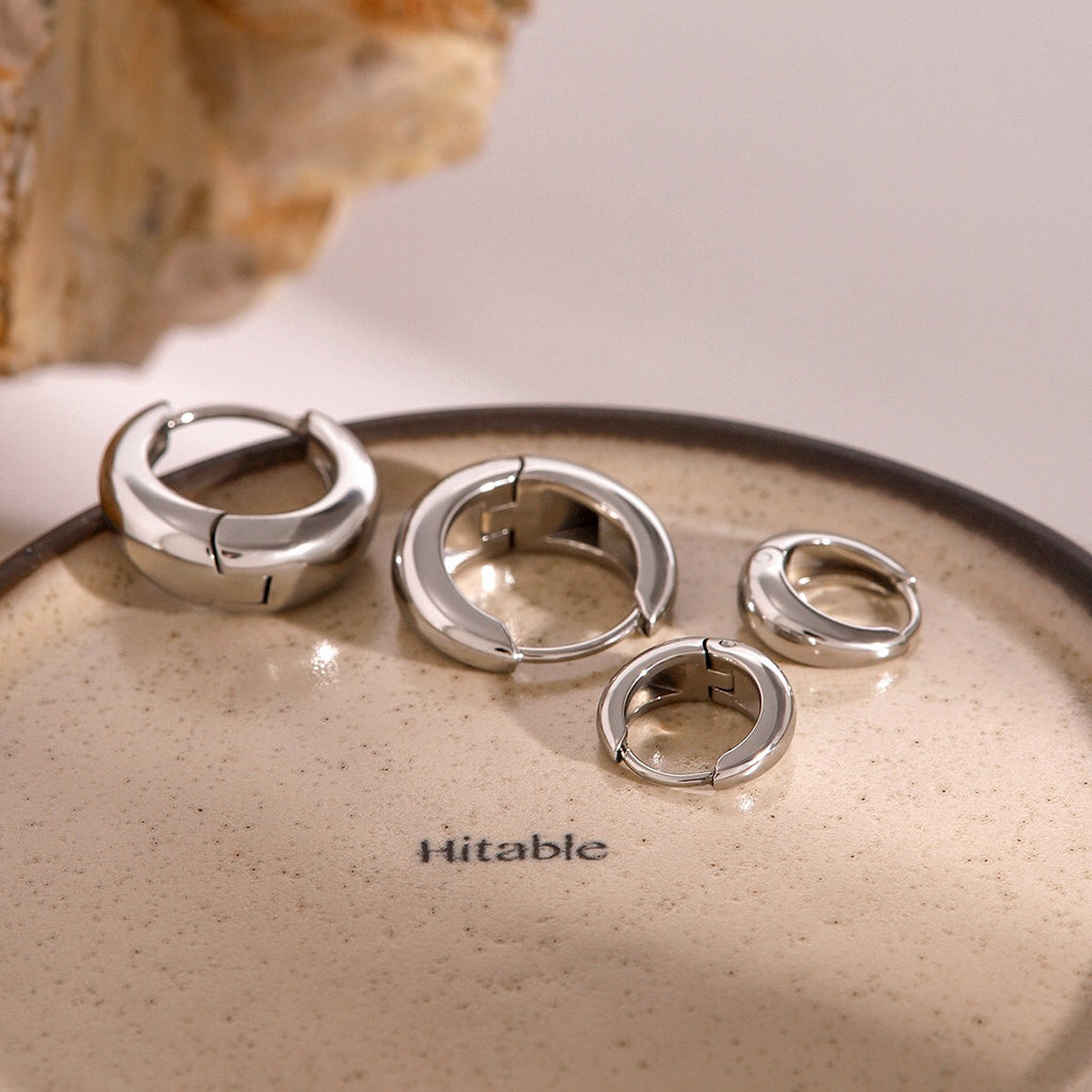 18K Gold Classic Dome Small Hoop Huggie Earrings