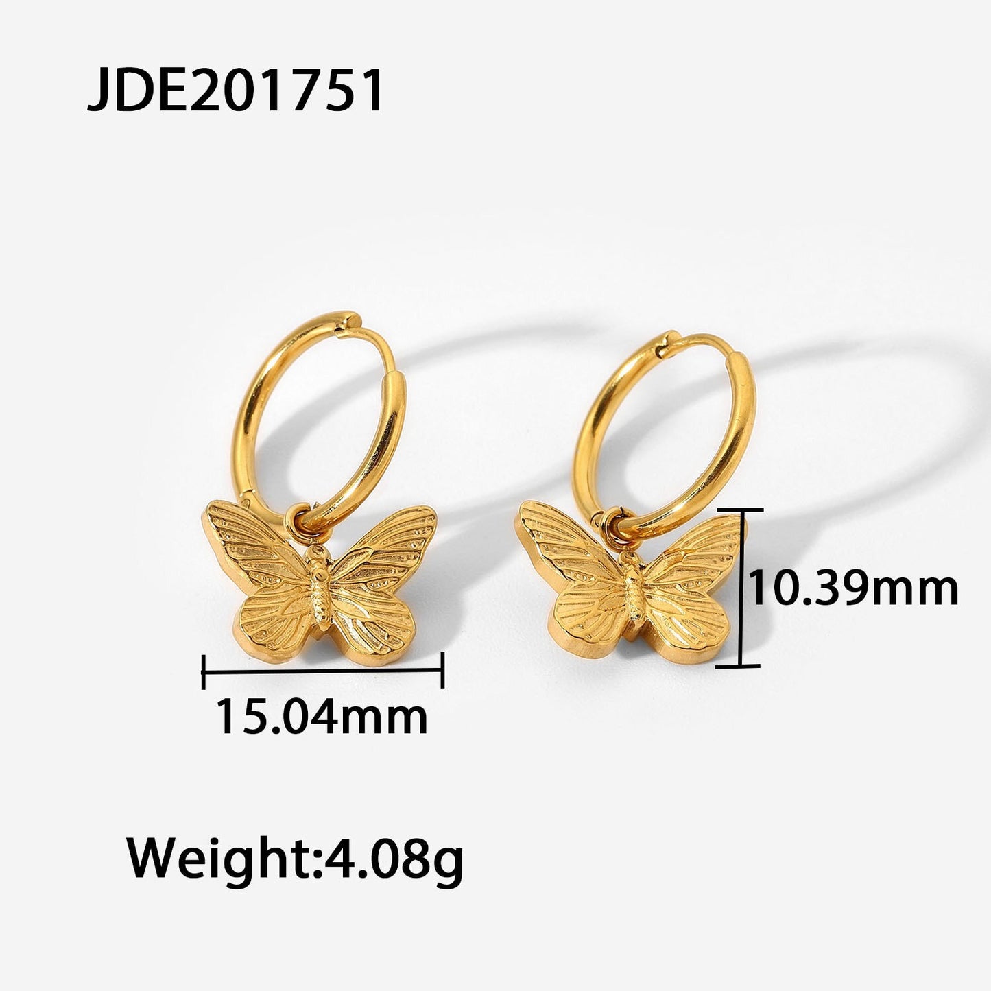 18K Gold Butterfly Small Hoop Huggie Earrings with Charm