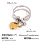 18K Gold and Silver Two Tone Safety Pin Band Heart Charm Ring