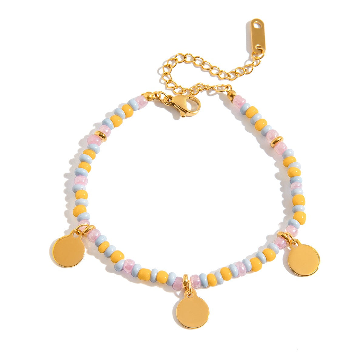 18K Gold Pastel Color Beaded Box Chain Layered Necklace Set