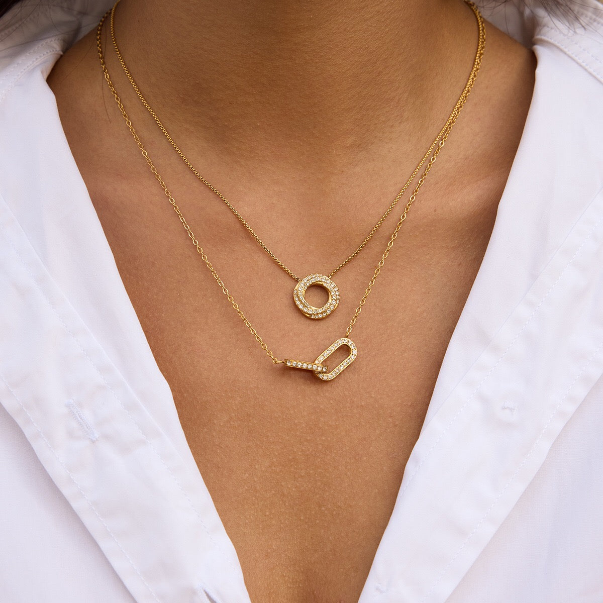 18K Gold Linked Desire Dainty Pendant CZ Necklace