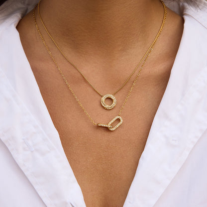 18K Gold Linked Desire Dainty Pendant CZ Necklace