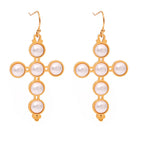 18K Gold Pearl Cross Pendant Lariat Necklace