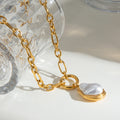 18K Gold Baroque Pearl Paperclip Chain Statement Pendant Necklace