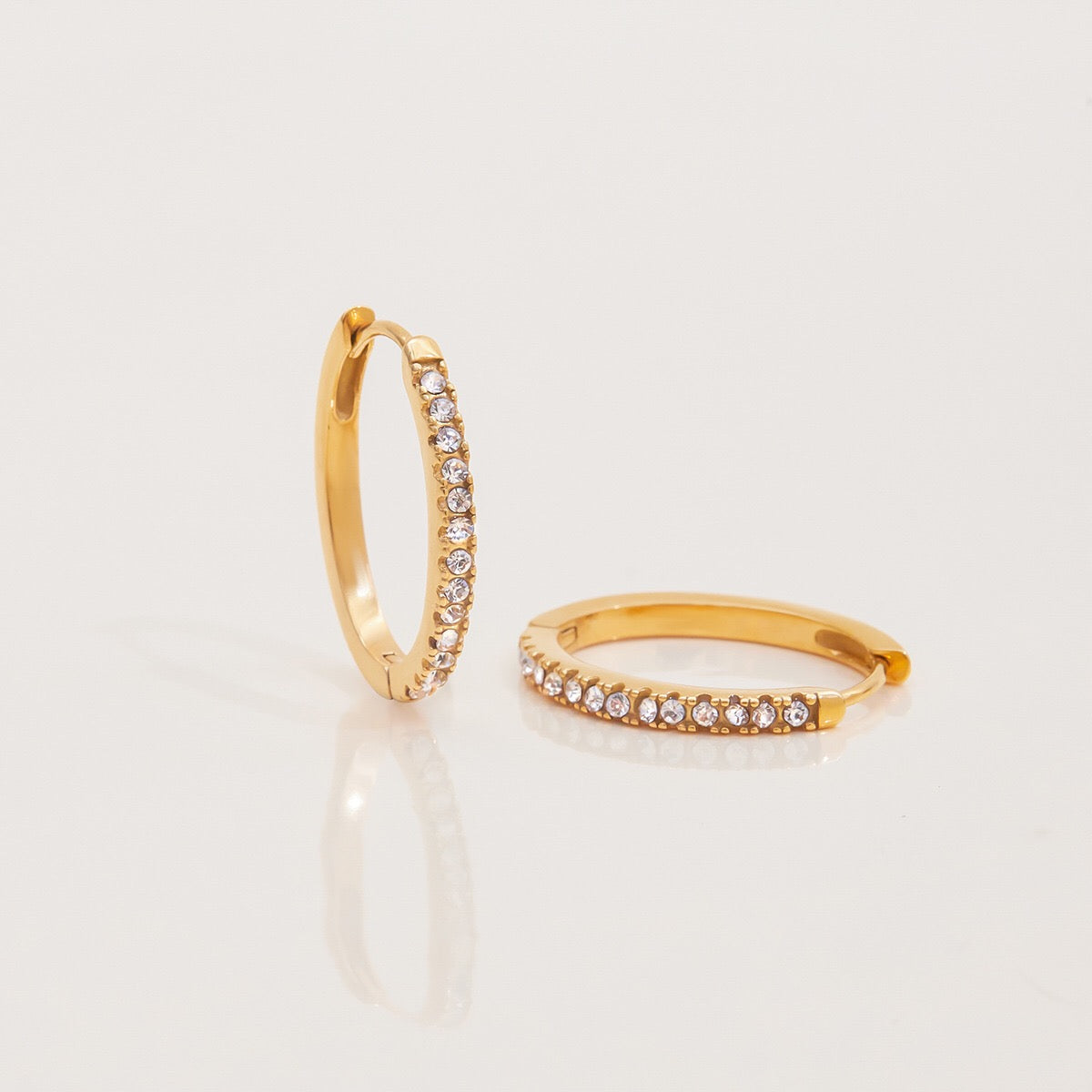 18K Gold Minimalist Bling Huggie Earrings Ear Cuffs Set