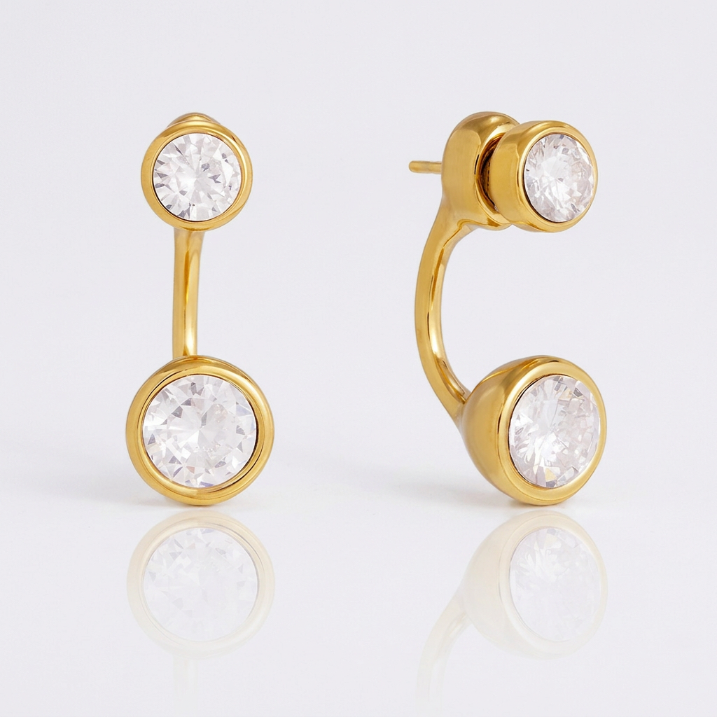 18K Gold and Silver Twin Flame Bezel Jacket Earrings