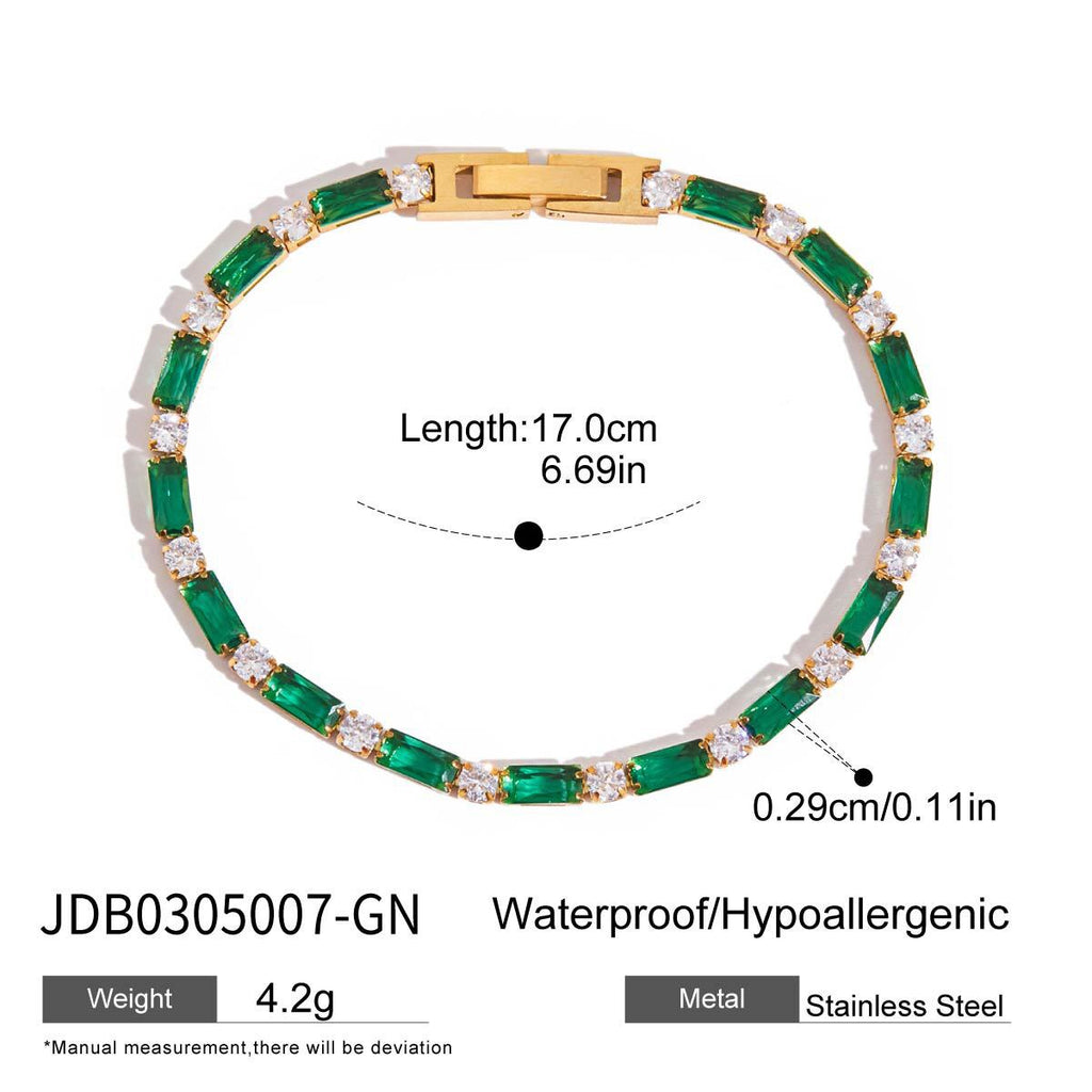 18K Gold Green Royale Emerald Tennis Chain Bracelet Stack