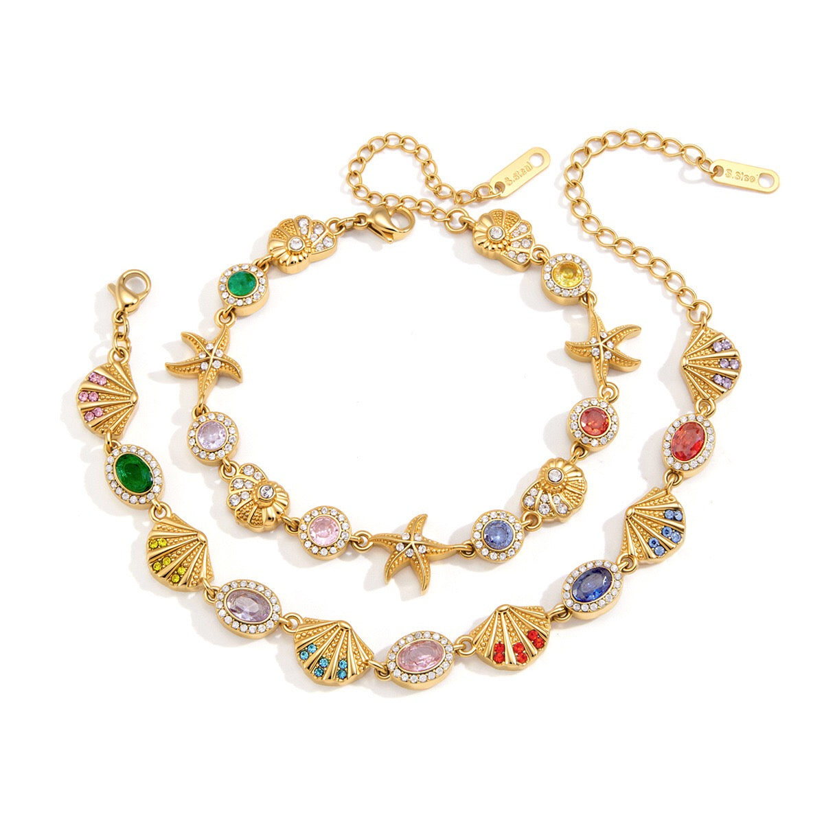18K Gold Marina Royale Sea Shell Color Gems Bracelet