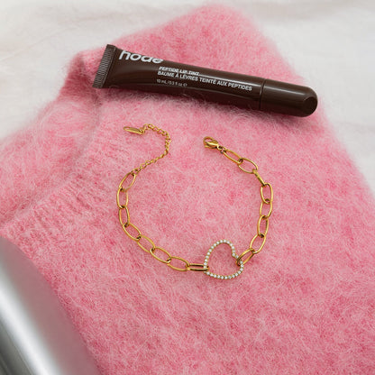 18K Gold Bling Heart Circle Chain Bracelet