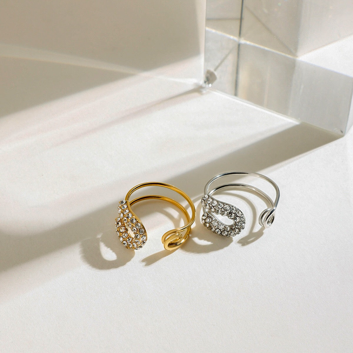 18K Gold Bejeweled Safety Pin Cuff Stacking Ring