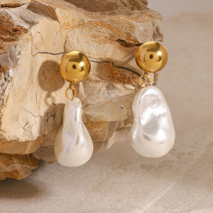 18K Gold Heiress Pearl Stud Dangle Earrings