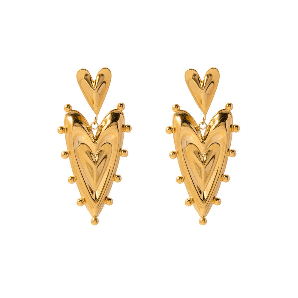 18K Gold Passion Heart Dangle Earrings