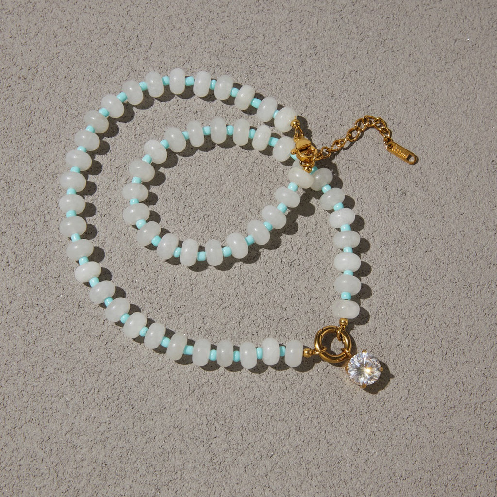 18K Gold Color Therapy Beaded Pendant Necklace