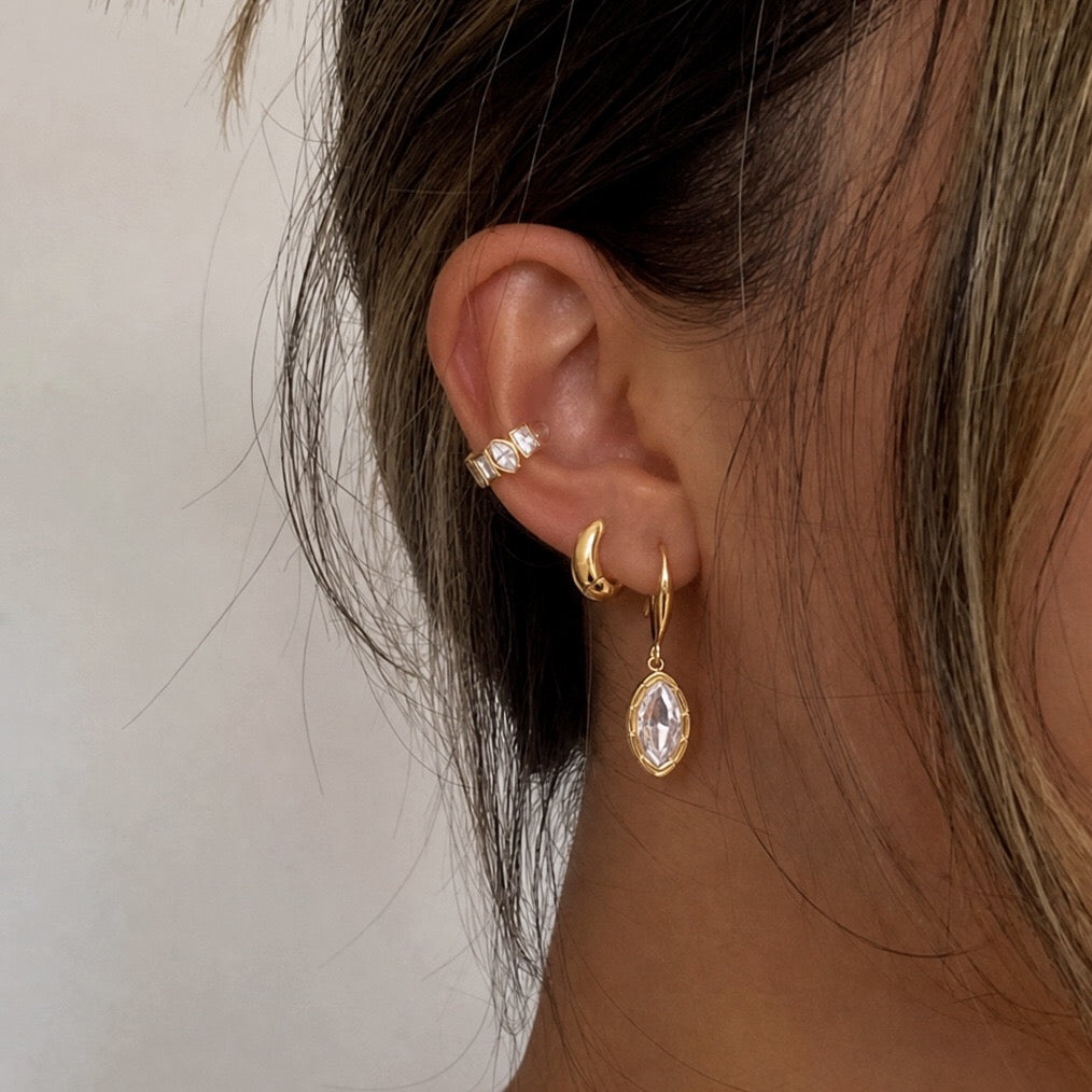 18K Gold Sway Bezel CZ Stone Dangle Earrings