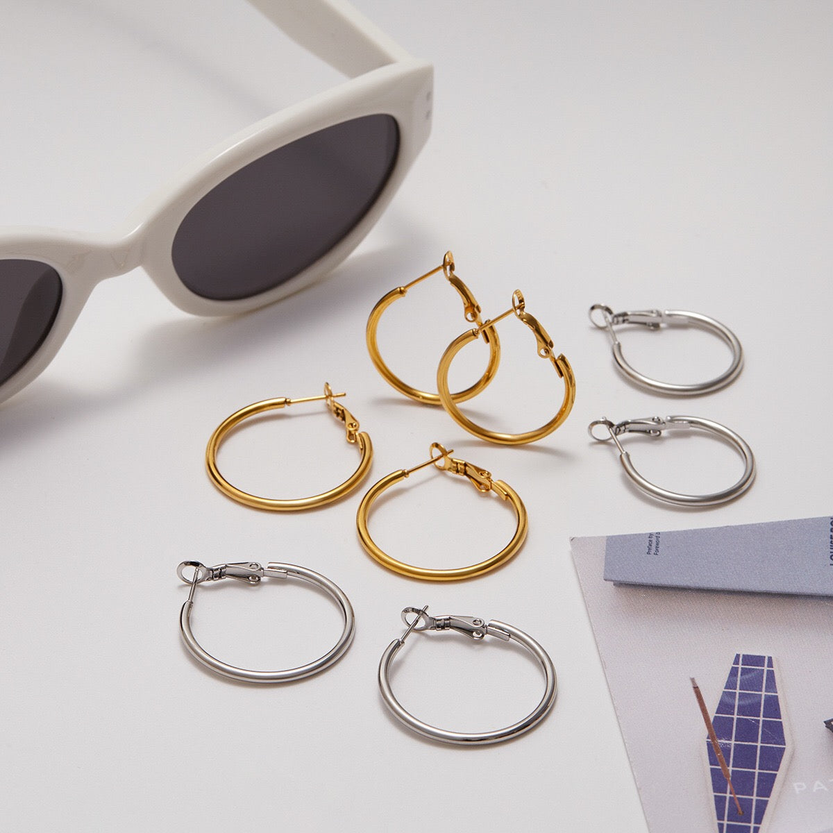 18K Gold and Silver Minimalist Essential Hoop Huggie Earrings