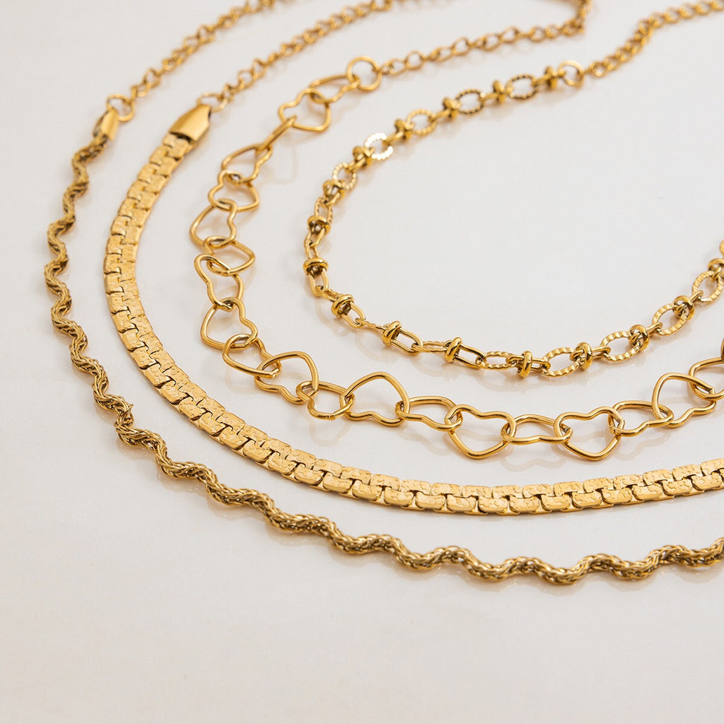 18K Gold Heart Chain Trendy Everyday Bracelet Stack