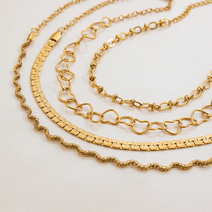 18K Gold Heart Chain Trendy Everyday Bracelet Stack