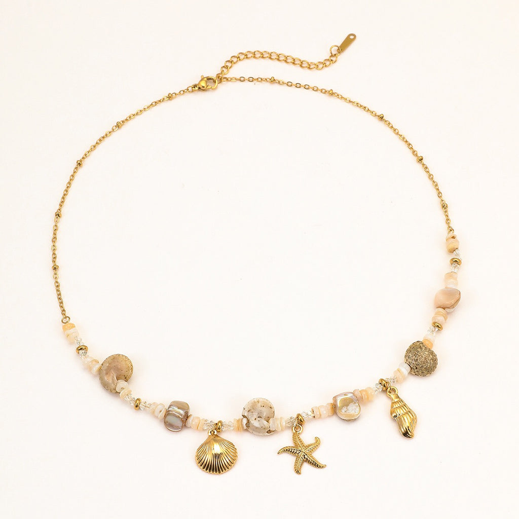 18K Gold Beach Vibe Starfish Shell Beaded Charm Bracelet