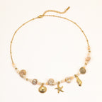 18K Gold Beach Vibe Starfish Shell Beaded Charm Bracelet