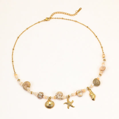 18K Gold Beach Vibe Starfish Shell Beaded Necklace