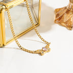 18K Gold Pink Butterfly Curb Chain Necklace