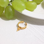 18K Gold Heart Palm Tree Charm Chain Band Ring