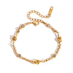 18K Gold Shimmering Dainty Flower Bow Bracelet Stack