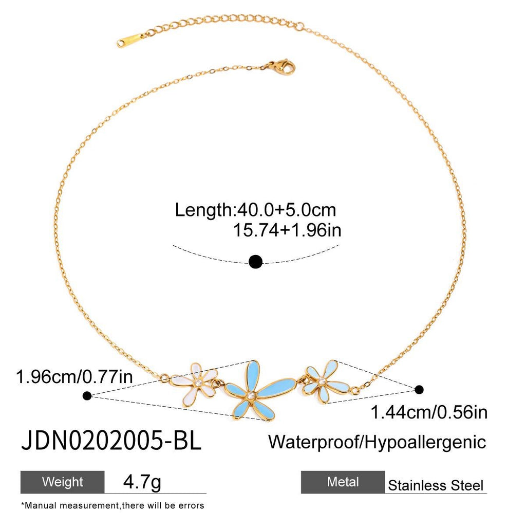18K Gold Blue Flower Dainty Pendant Necklace